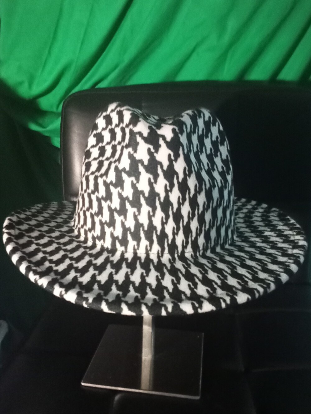 Black & White Houndstooth Fedora Hat - Men Accessories
